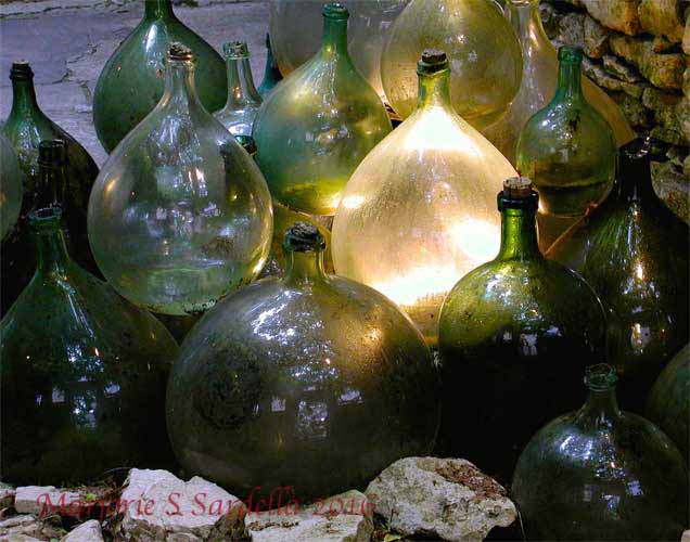 Antique Glass Wine Jugs, Vezelay, France