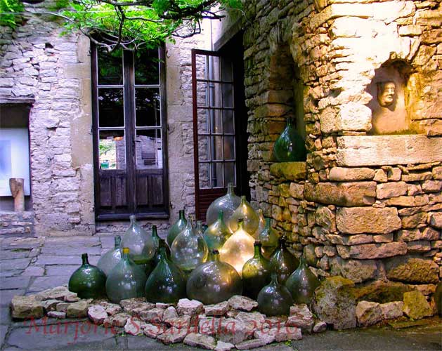 Antique Blown Glass Wine Jugs, Vezelay, France