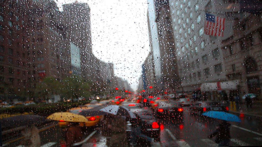 Rain creating an impressionistic portrait of midtown Manhattan